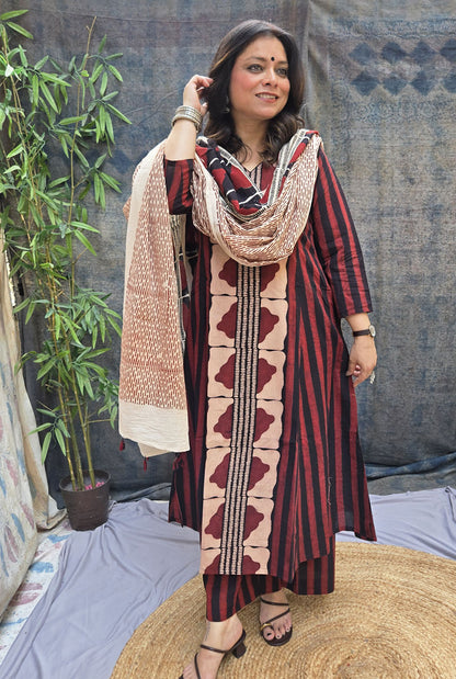 Surkh Rekha Ajrakh  Dupatta
