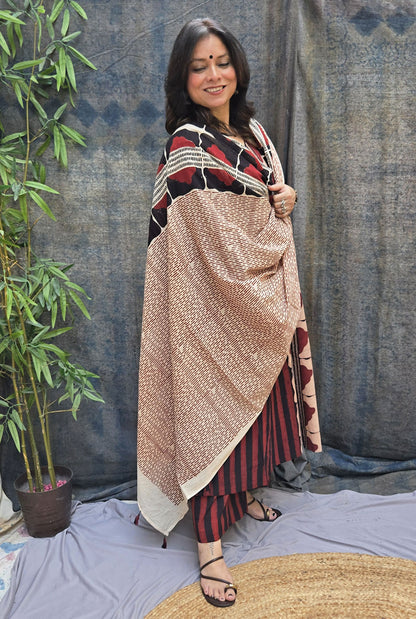 Surkh Rekha Ajrakh  Dupatta