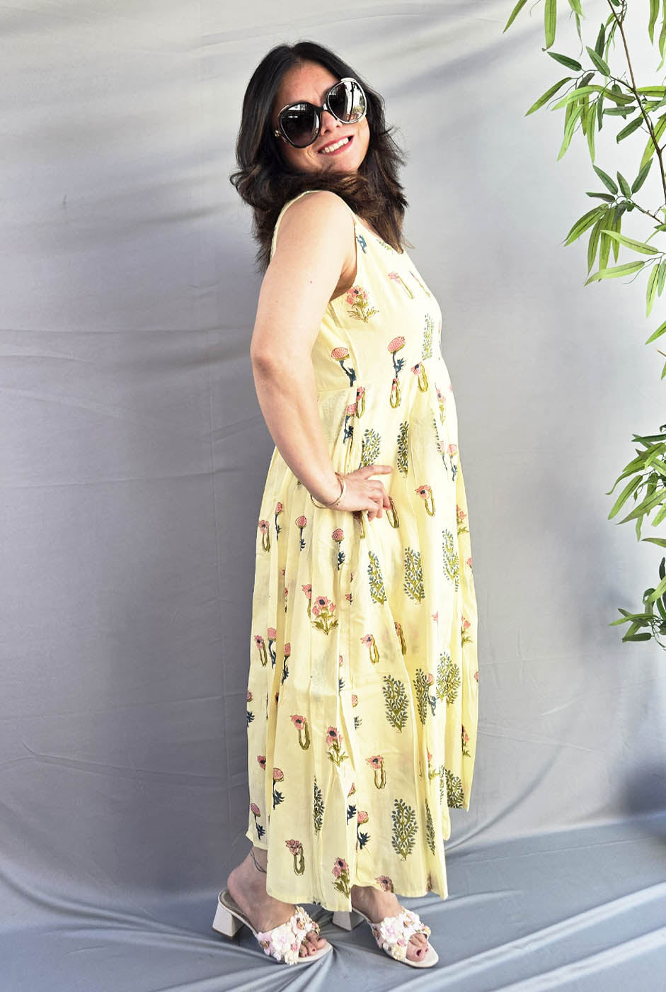 Myra Lemon Yellow Mul Cotton Dress