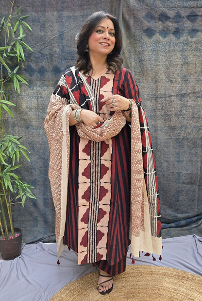 Surkh Rekha Ajrakh  Dupatta