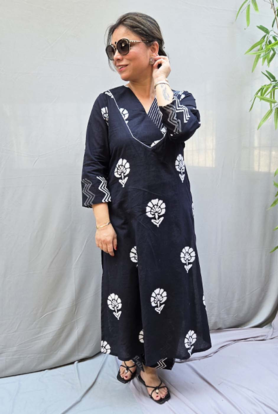 Black Poetry – Dabu Cotton Kurta Pant Set