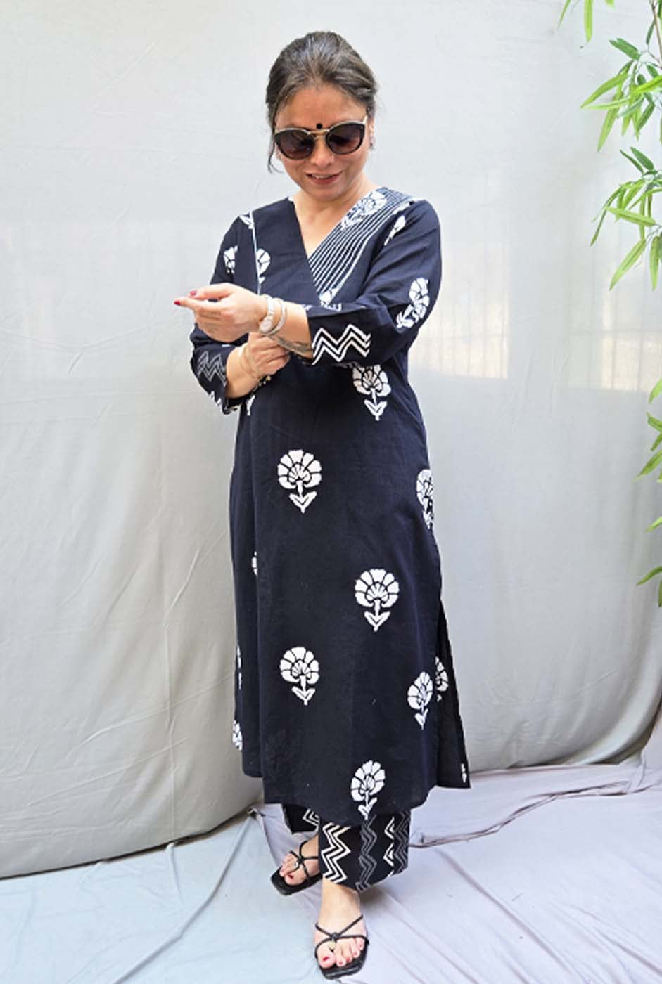 Black Poetry – Dabu Cotton Kurta Pant Set