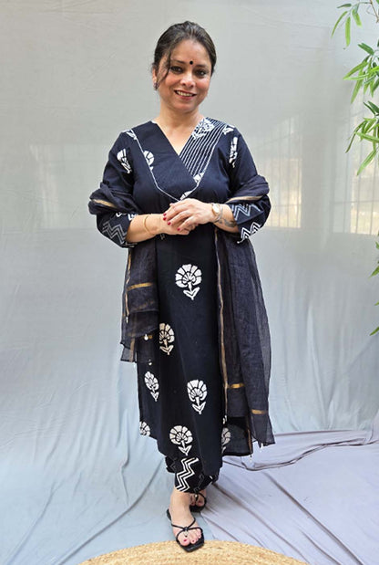Black Poetry – Dabu Cotton Kurta Pant Set