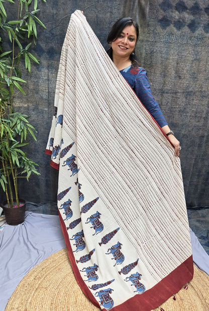 Raas Ajrakh  Dupatta with Pichwai Border