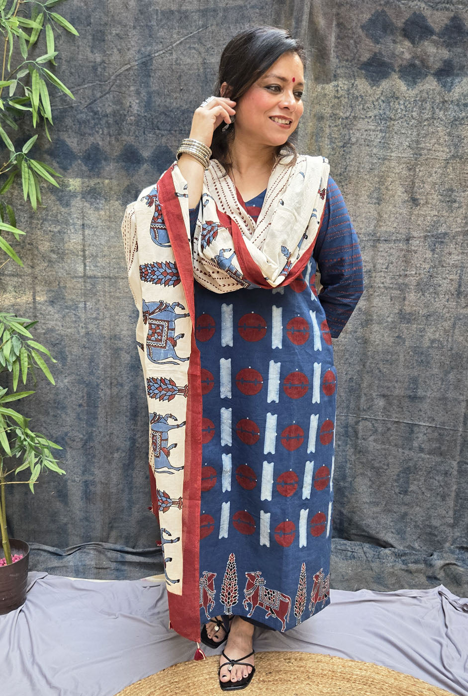 Raas Ajrakh  Dupatta with Pichwai Border