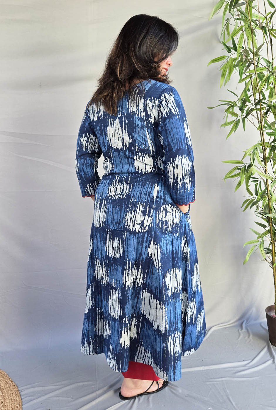 Indigo Blue Kurta with Neck & Sleeve Detailing