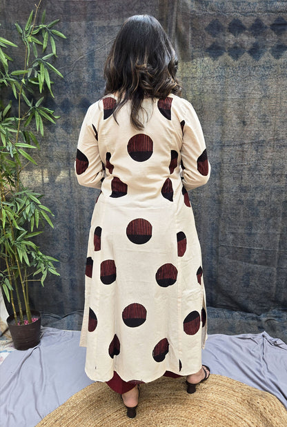 Ivory Bindu Cotton Ajrakh A-Line Kurta