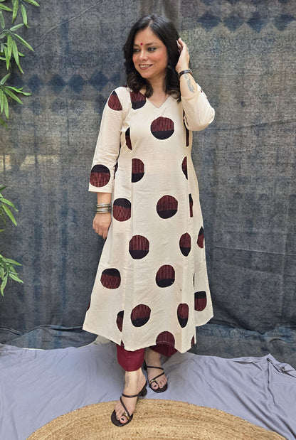 Ivory Bindu Cotton Ajrakh A-Line Kurta