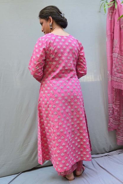 Gulnar – Set of 2 Pink Dabu Cotton Kurta Pant Set