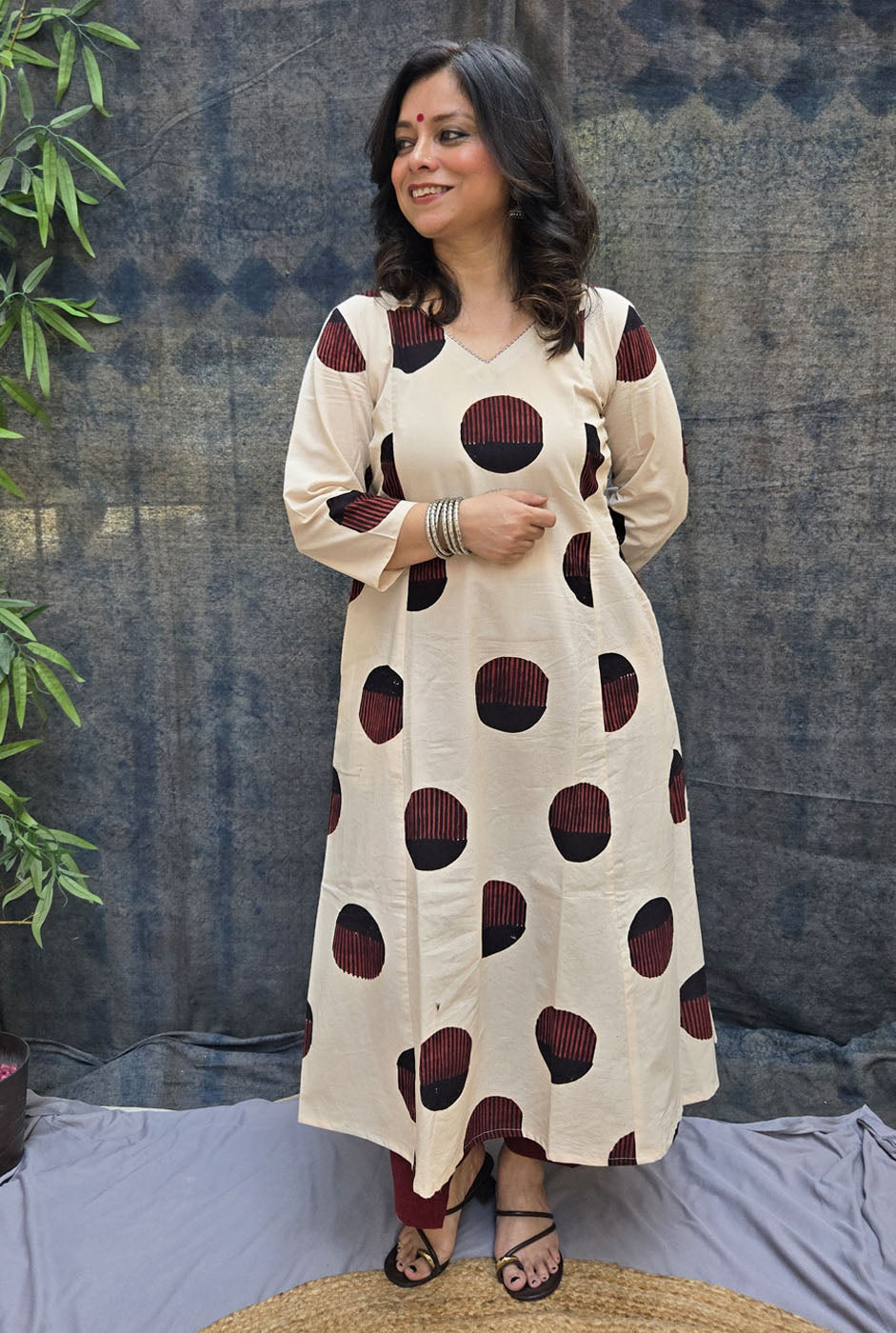 Ivory Bindu Cotton Ajrakh A-Line Kurta