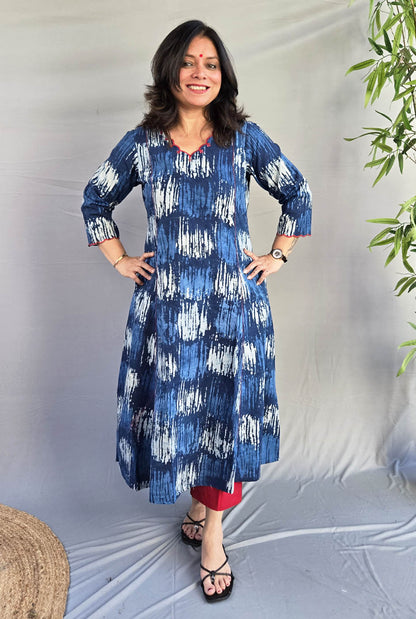 Indigo Blue Kurta with Neck & Sleeve Detailing
