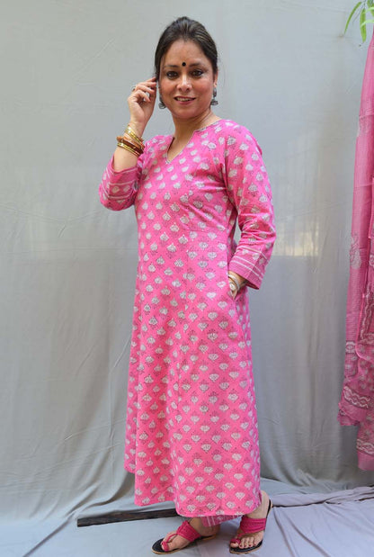 Gulnar – Set of 2 Pink Dabu Cotton Kurta Pant Set
