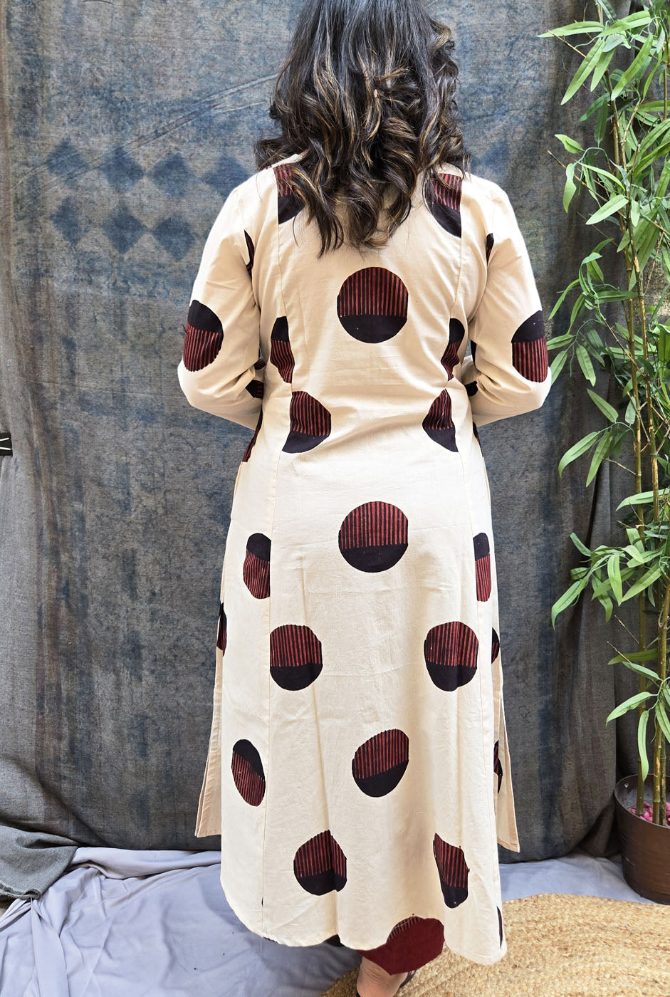 Ivory Bindu Cotton Ajrakh A-Line Kurta