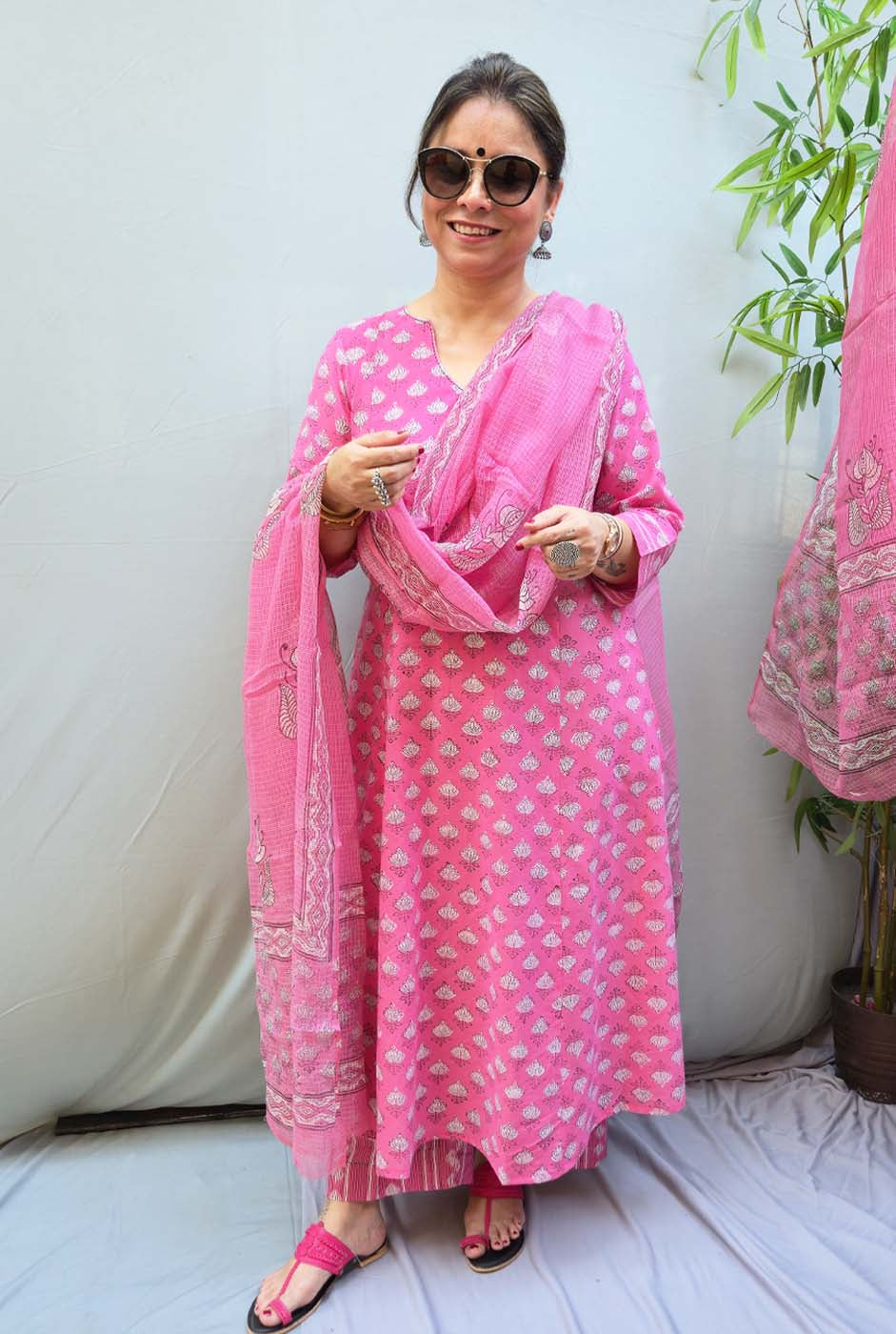 Gulnar – Set of 2 Pink Dabu Cotton Kurta Pant Set