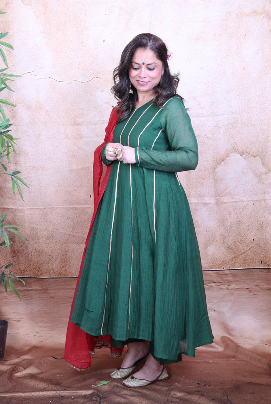 Nakshatra Mul Chanderi Green Gota Co-ord Set of 2