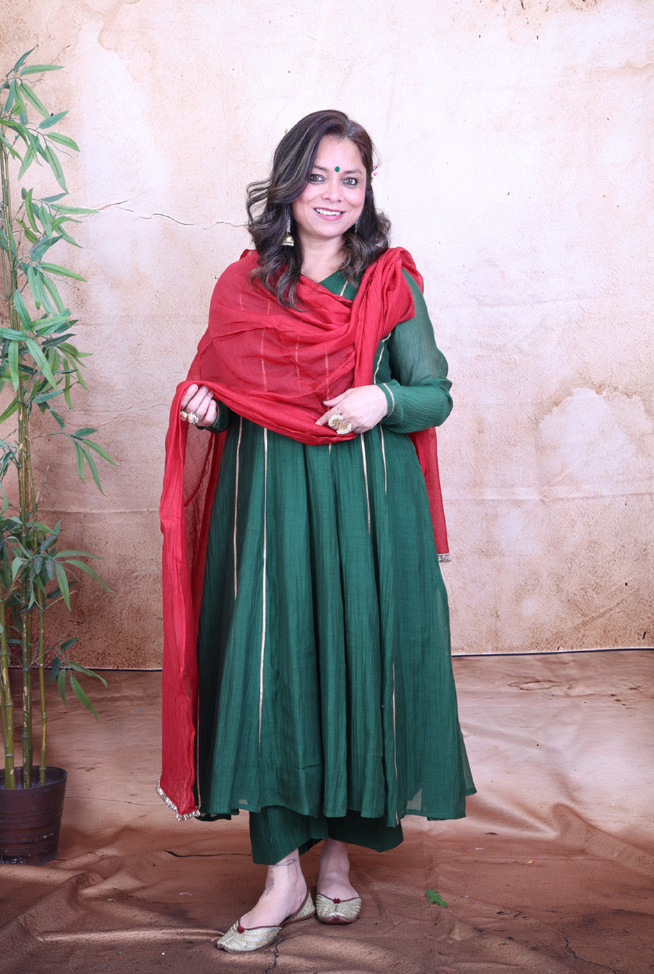 Nakshatra Mul Chanderi Green Gota Co-ord Set of 2