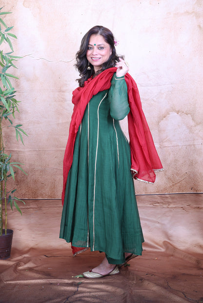 Nakshatra Mul Chanderi Green Gota Co-ord Set of 2