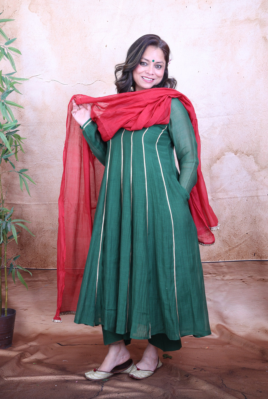 Nakshatra Mul Chanderi Green Gota Co-ord Set of 2