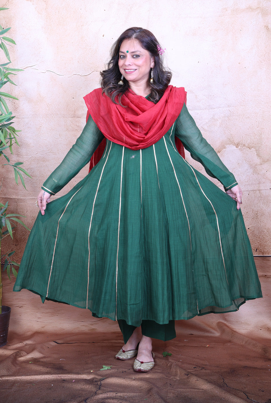 Nakshatra Mul Chanderi Green Gota Co-ord Set of 2