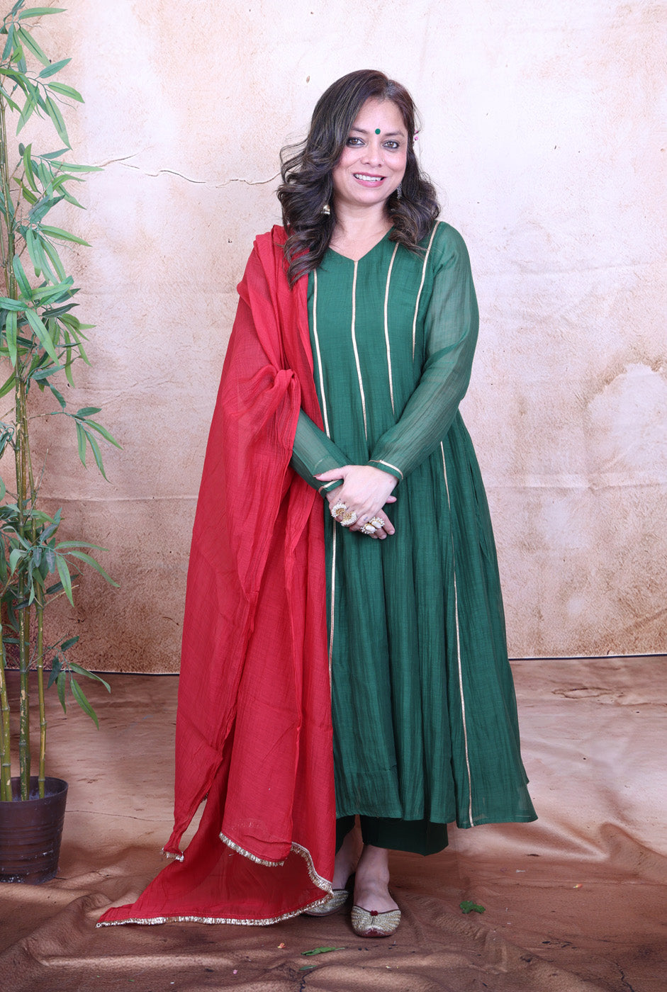 Nakshatra Mul Chanderi Green Gota Co-ord Set of 2