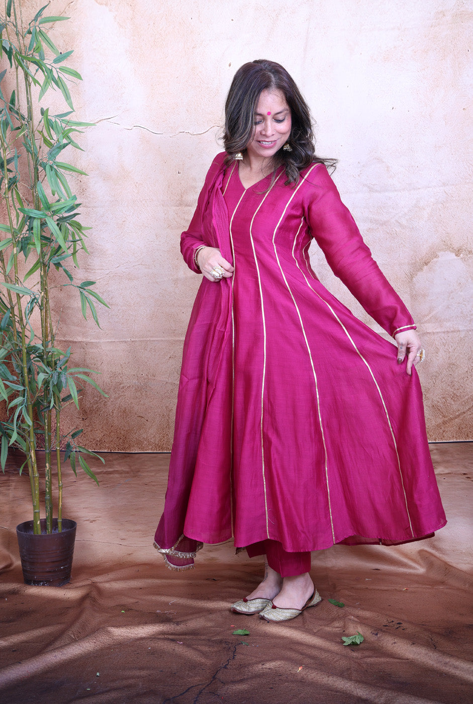 Nakshatra Mul Chanderi Pink Gota Co-ord Set of 2