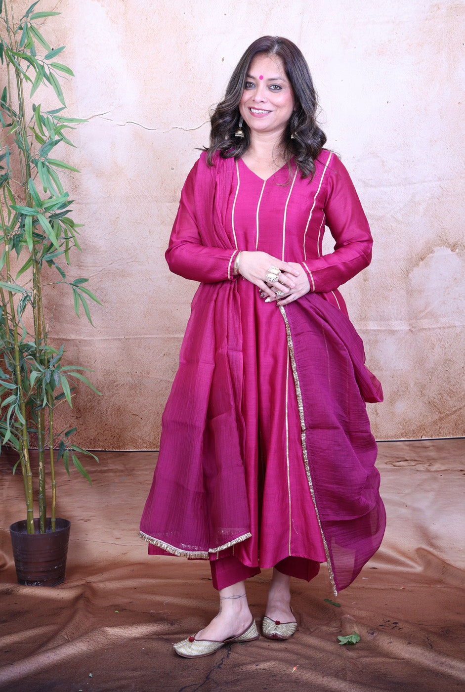 Nakshatra Mul Chanderi Pink Gota Co-ord Set of 2