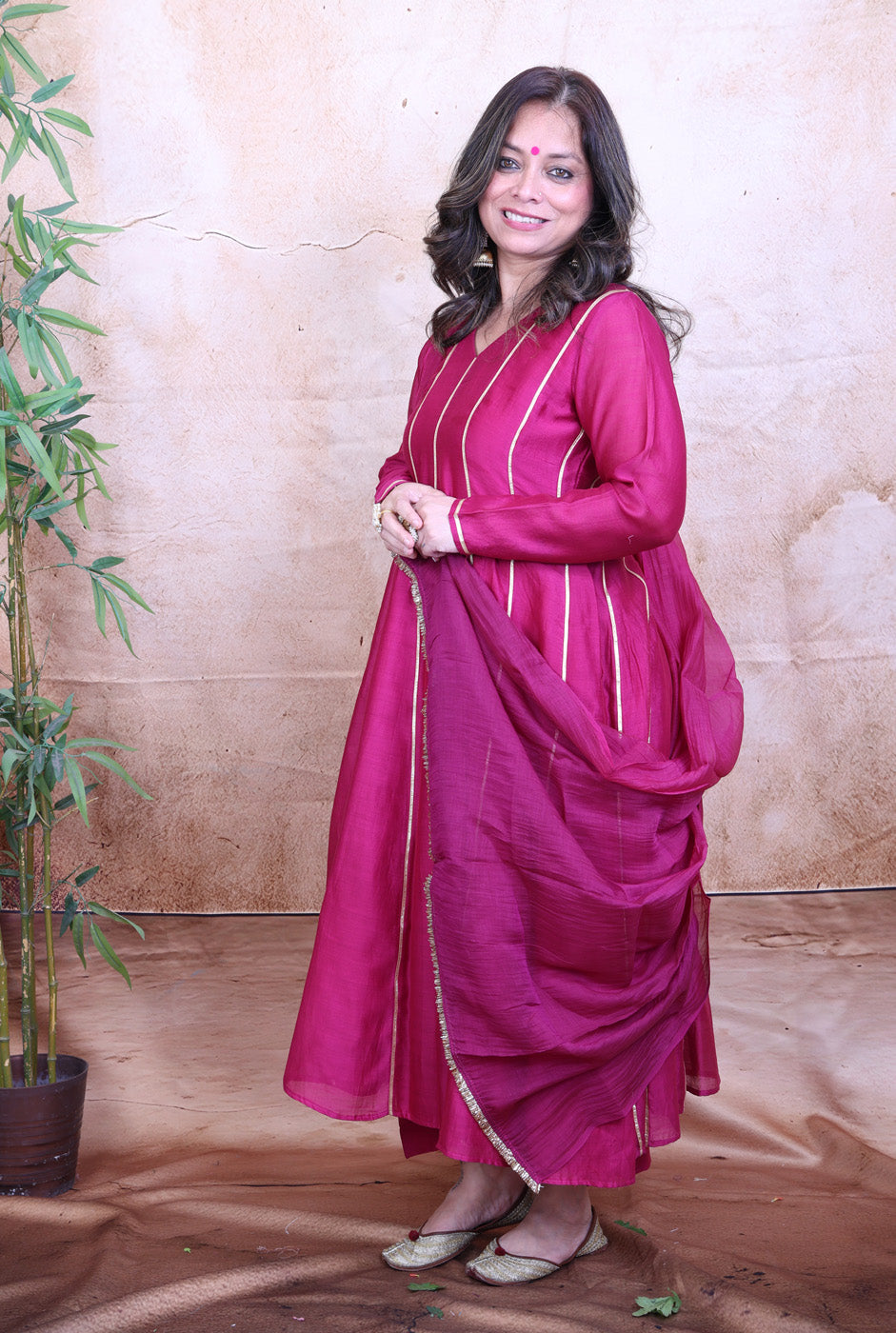 Nakshatra Mul Chanderi Pink Gota Co-ord Set of 2