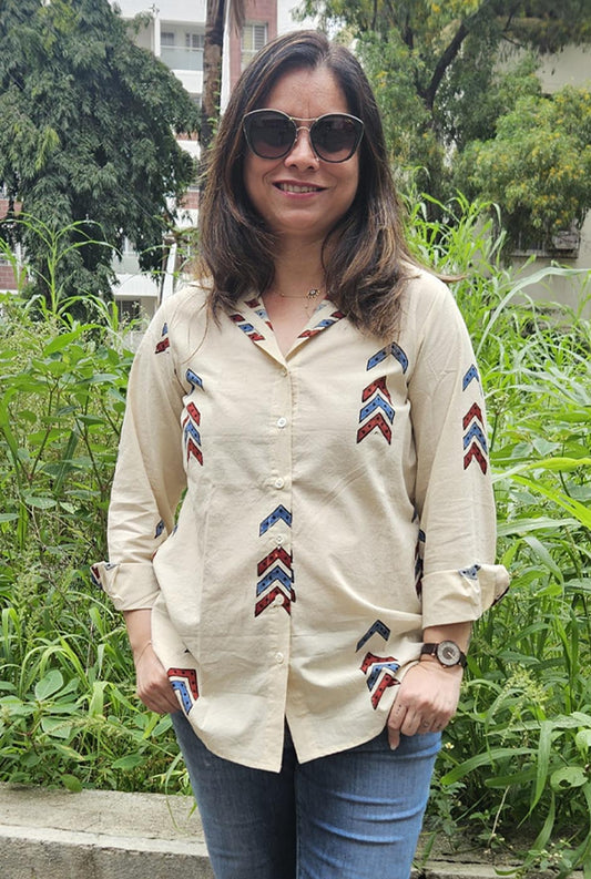 Arrow Block Handloom Cotton Ajrakh Shirt