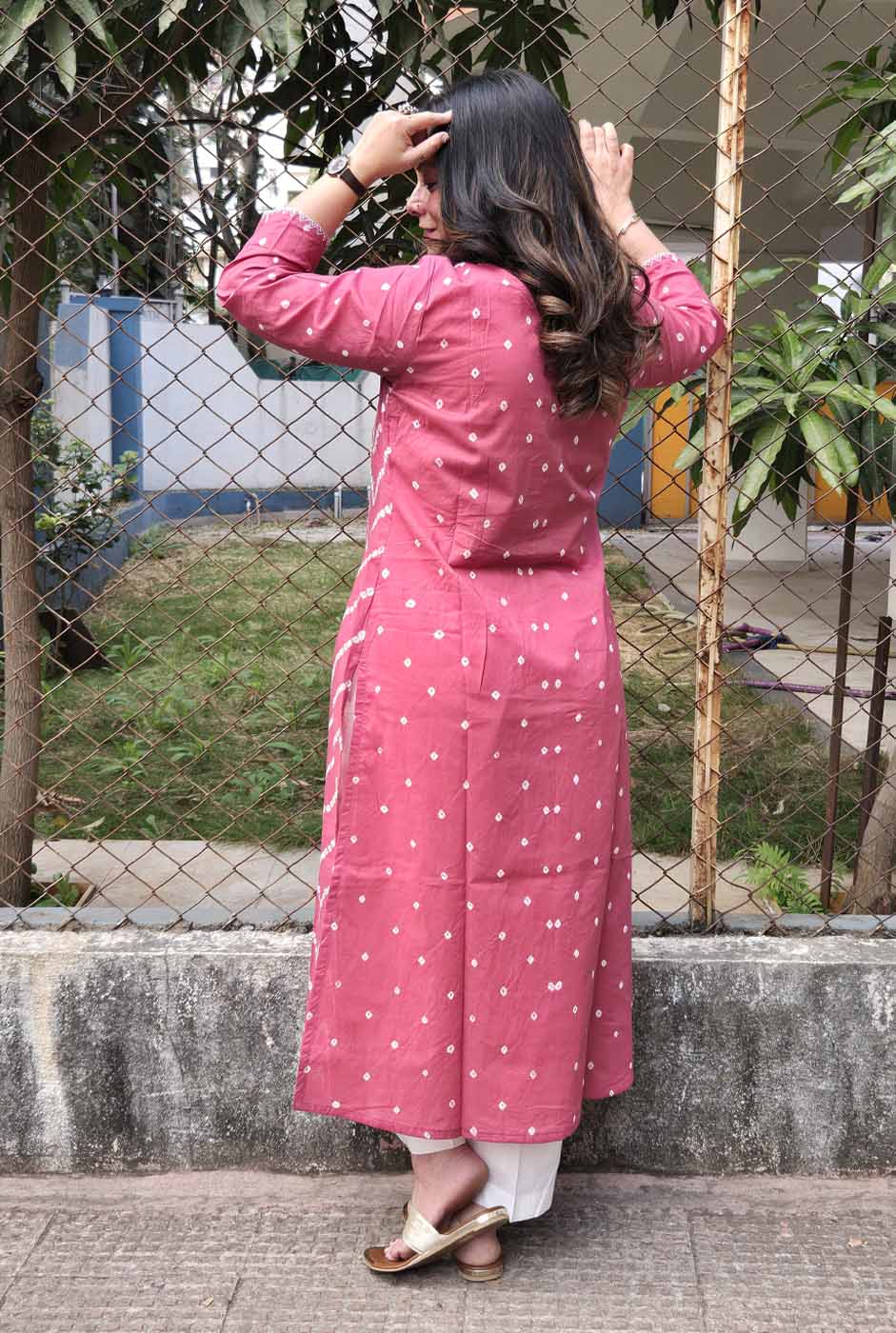 Bandhani Kurta with Handcrafted Neck Detailing