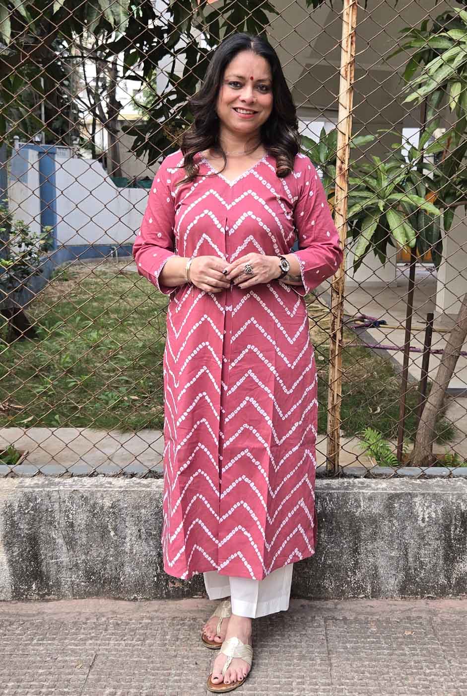 Bandhani Kurta with Handcrafted Neck Detailing