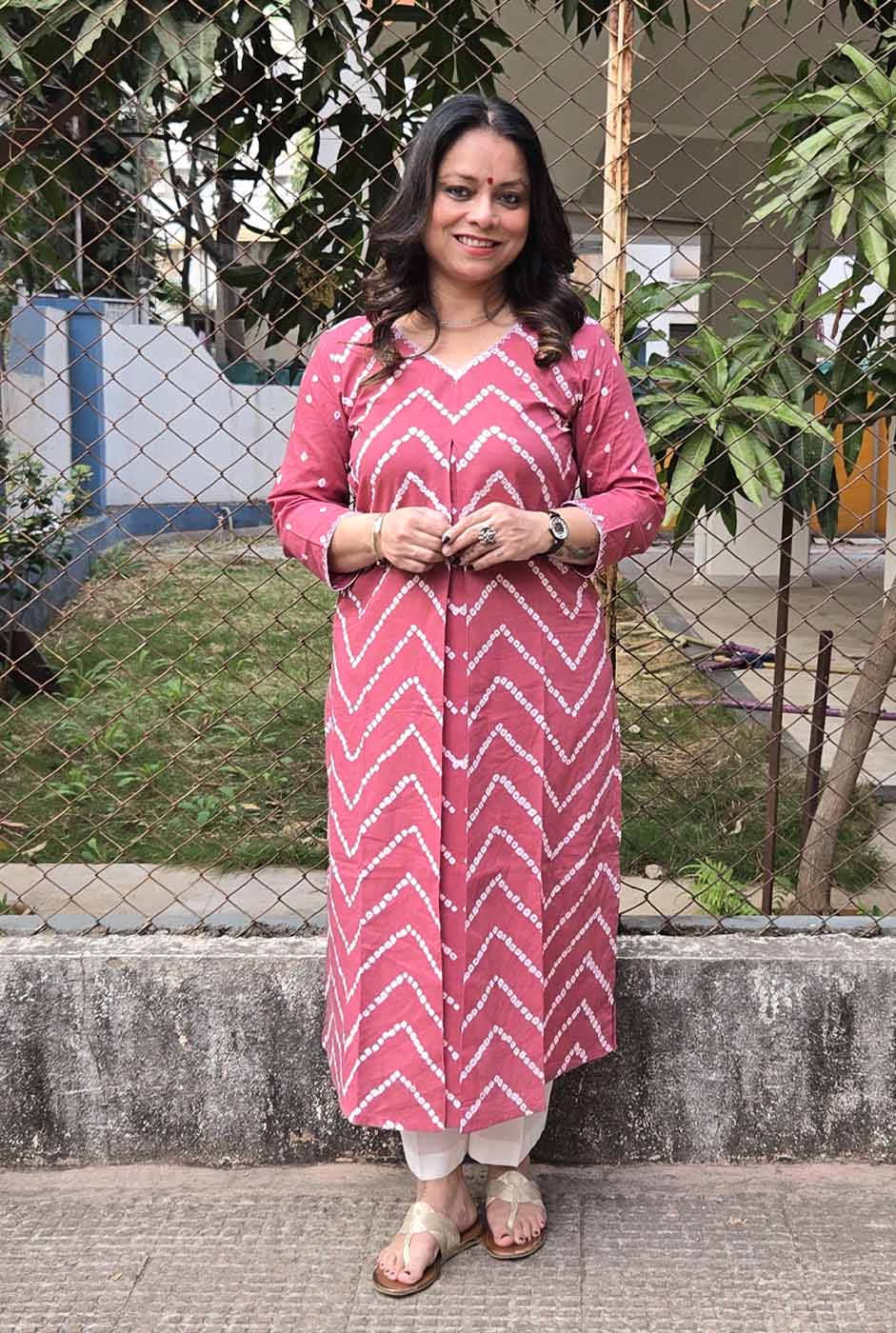 Bandhani Kurta with Handcrafted Neck Detailing