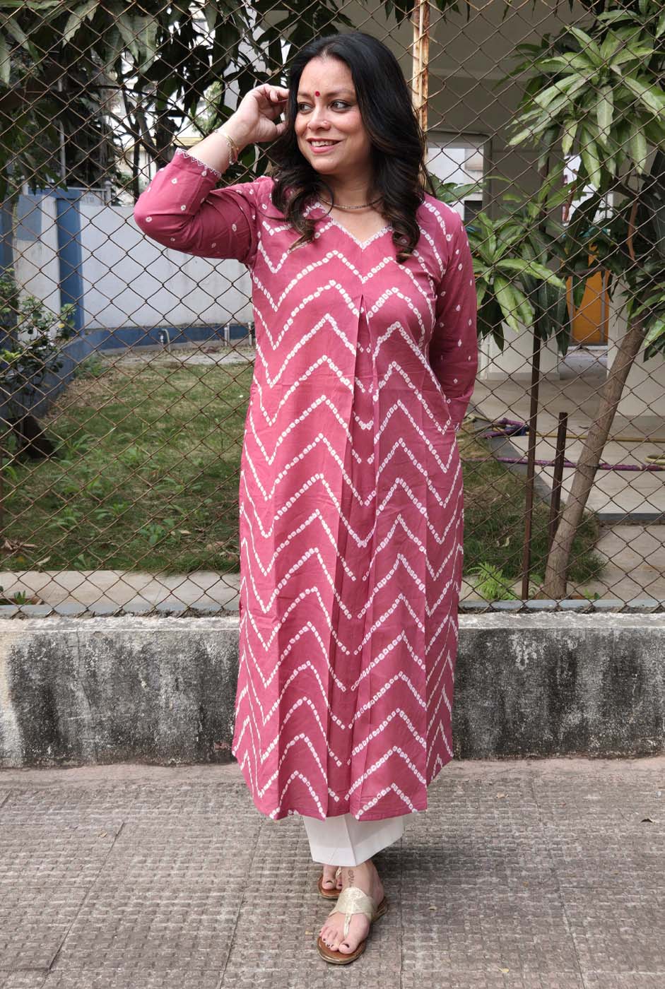 Bandhani Kurta with Handcrafted Neck Detailing