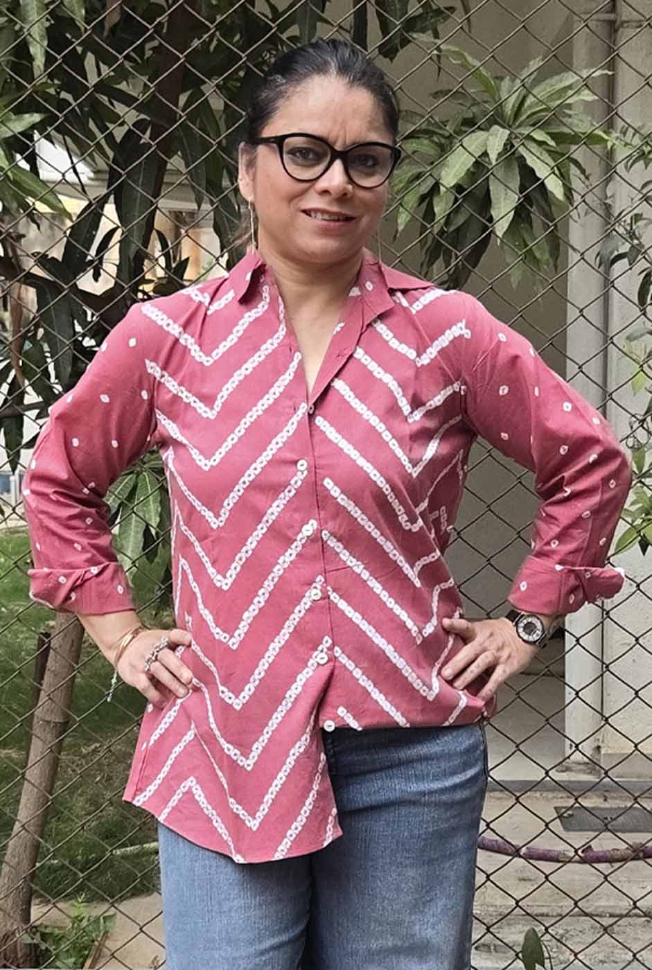 Dark Pink Bandhani Shirt