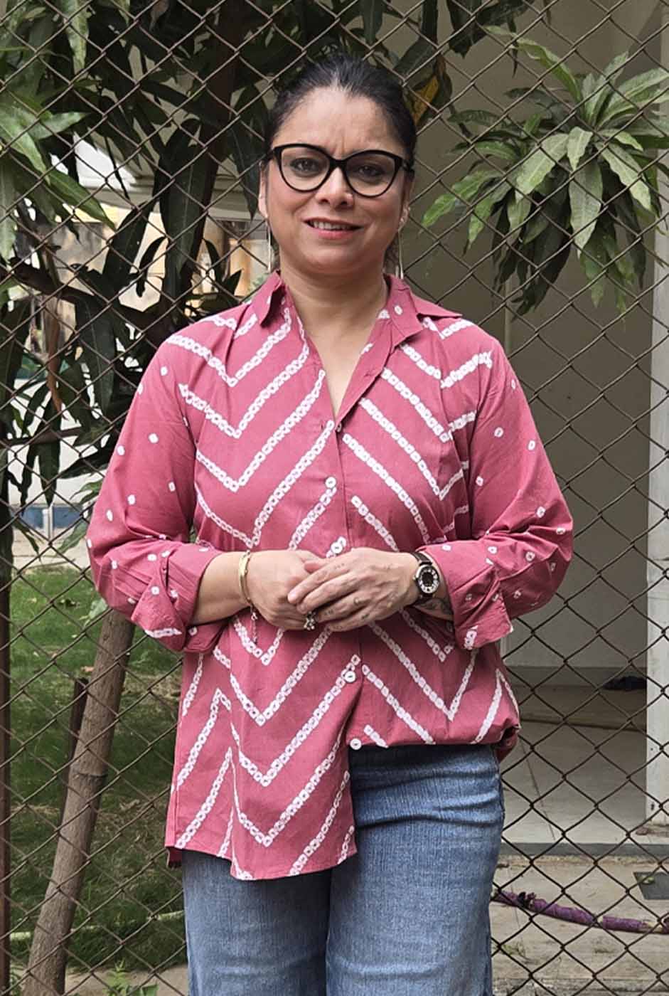 Dark Pink Bandhani Shirt