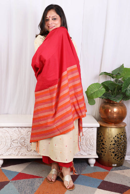 Beige kurta pant set with angrakha yoke & kantha work