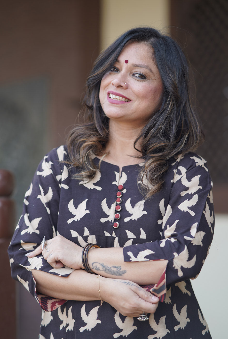 Alahi Black Ajrakh A-Line Kalidar Kurta with Bird Block Print