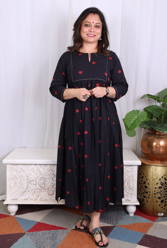 Black A-Line Kalidar Kurta with Gathers