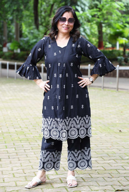 Black Schiffli Co-ord Set – Made to Order