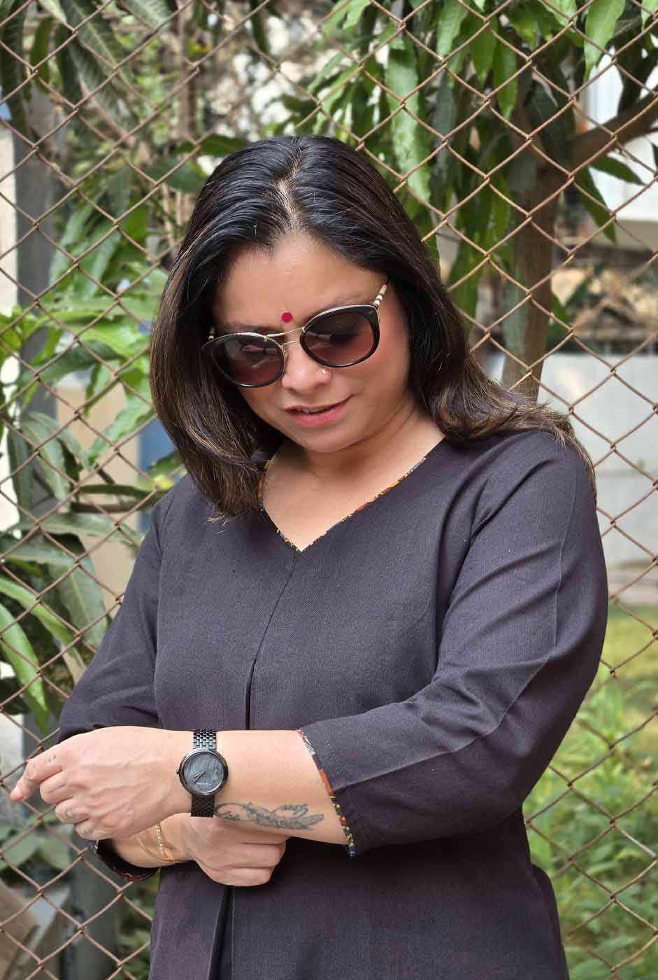 Black Handloom Kurta with Front Pleat