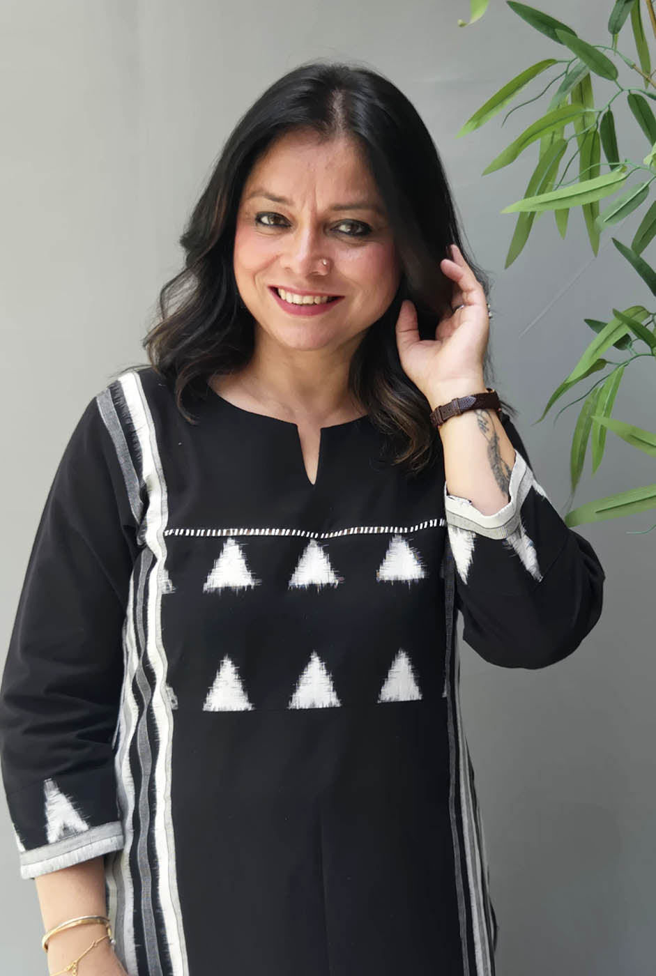 Iraaya Black Double Ikat Kurta