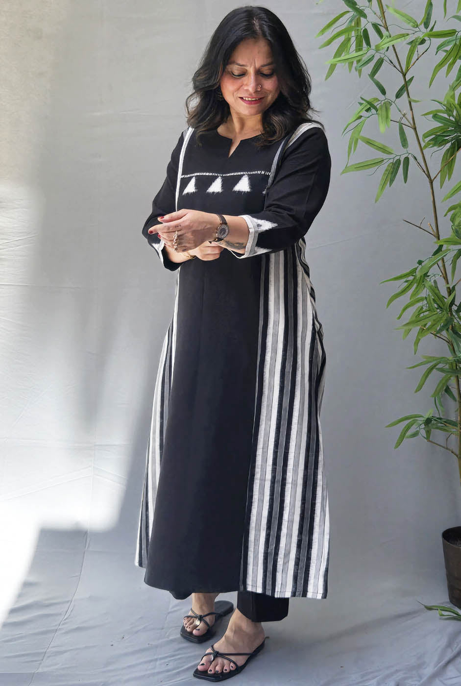 Iraaya Black Double Ikat Kurta