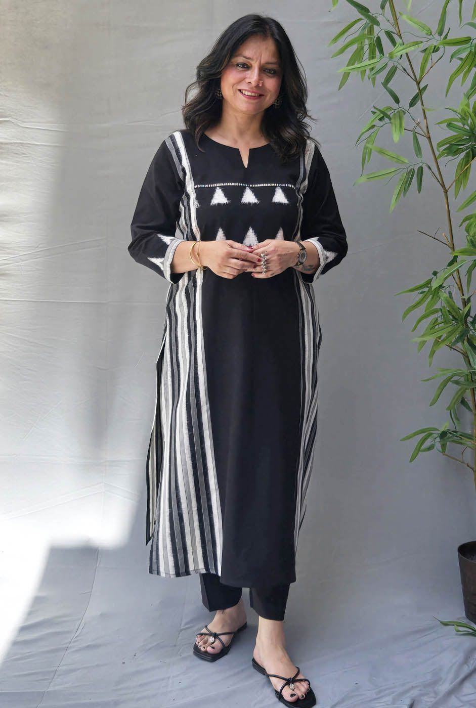 Iraaya Black Double Ikat Kurta