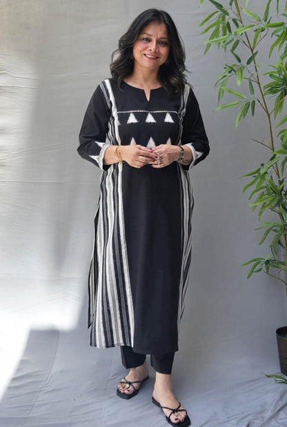 Iraaya Black Double Ikat Kurta