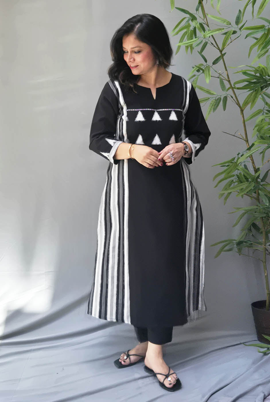 Iraaya Black Double Ikat Kurta