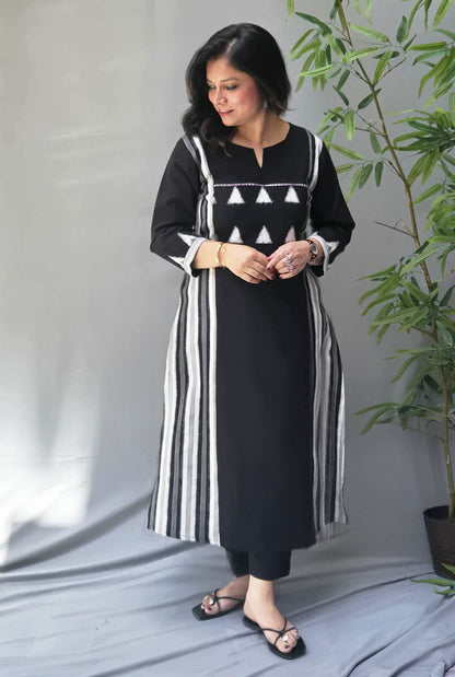 Iraaya Black Double Ikat Kurta