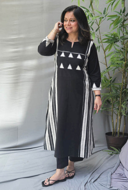 Iraaya Black Double Ikat Kurta