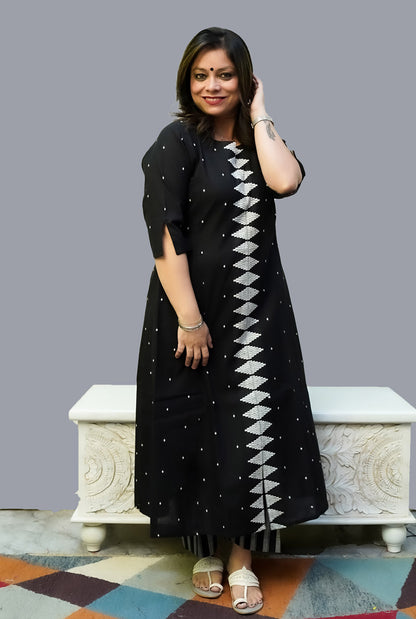 Nazakat Handloom Cotton Black Kurti Pant Set