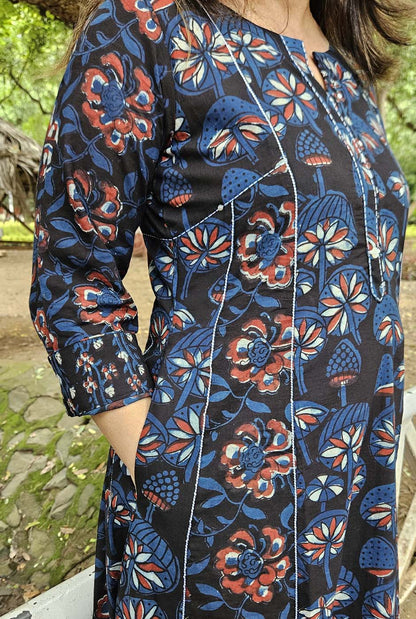 Blue A-Line Kalidar Kurta with Elegant Embroidery