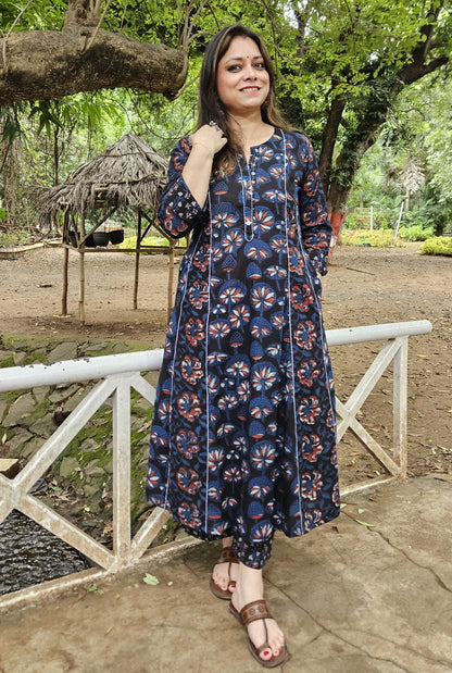 Blue A-Line Kalidar Kurta with Elegant Embroidery