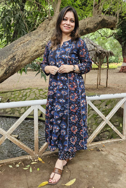 Blue A-Line Kalidar Kurta with Elegant Embroidery